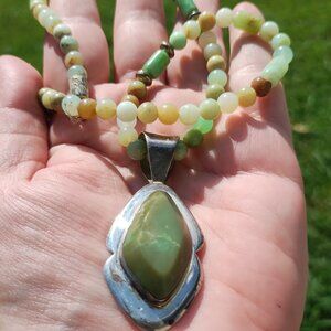 Jay King DTR  green Gemstone necklace and pendant set 925 Sterling Silver